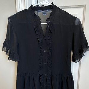 French Connection Black Ruffled Blouse, Size XS